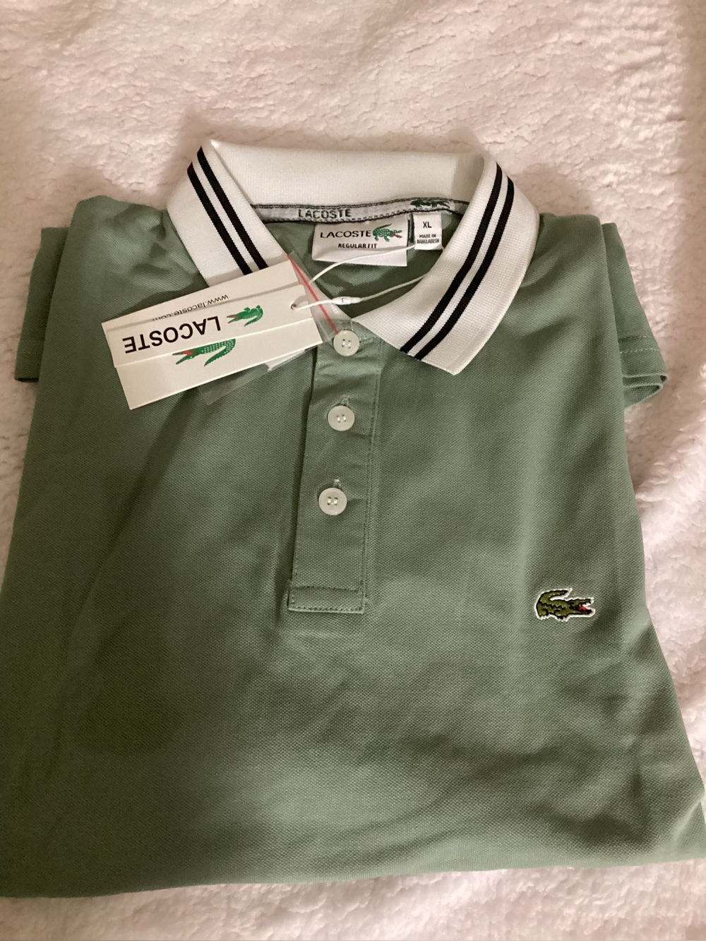 Lacoste Long Sleeve Polo in Sage Green with White Trim